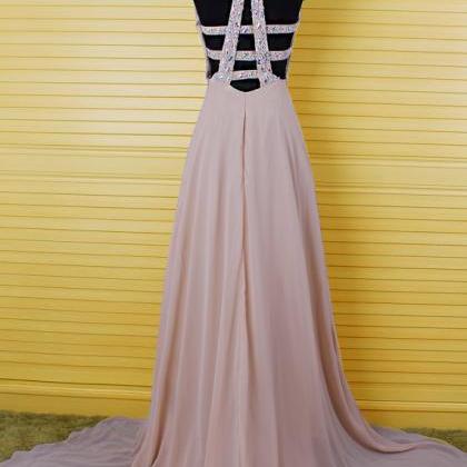 Elegant A-line V-neck Chiffon Formal Prom Dress,..