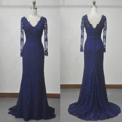 Elegant A-line V-neck Lace Formal Prom Dress,..
