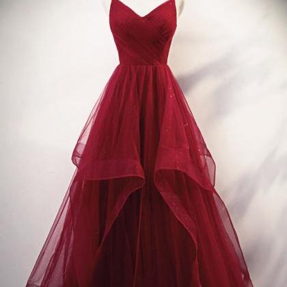 Elegant A-line Tulle Straps Formal Prom Dress,..