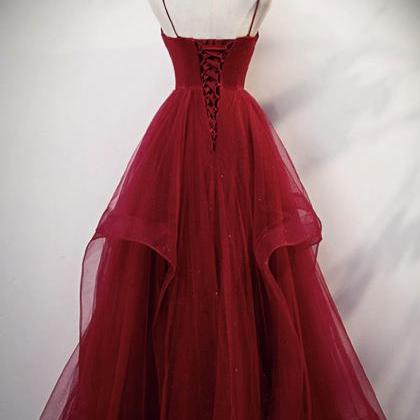 Elegant A-line Tulle Straps Formal Prom Dress,..