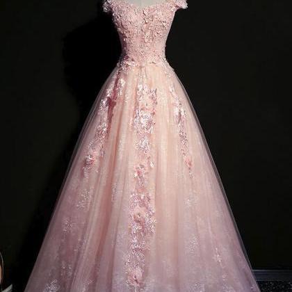 Elegant Tulle Appliques Lace Formal Prom Dress,..