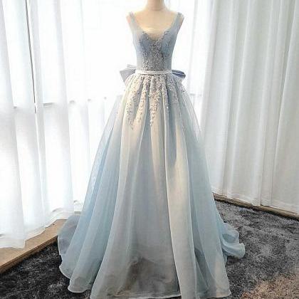 Elegant Tulle V-neckline Formal Prom Dress,..