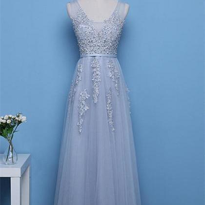Elegant A-line Lace Beaded Applique Tulle Formal..