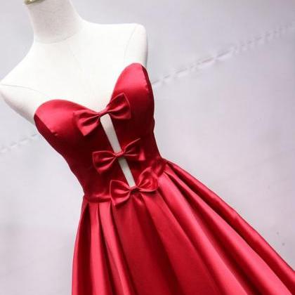 Elegant A-line Satin Bow Formal Prom Dress,..