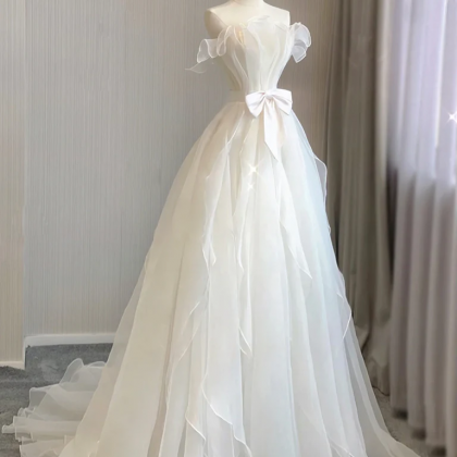 Elegant A-line Off-the-shoulder Organza White Hi-lo Prom Dress for Women Custom main image 1