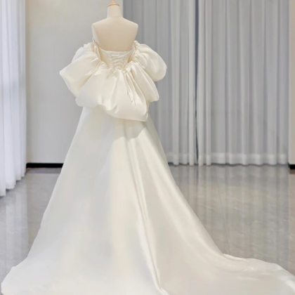 Simple A Line White Satin Long Prom Dresses, White Formal Evening Dresses main image 1
