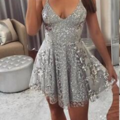  Cheap homecoming dresses ,Short Silver Backless Cocktail Homecoming Dresses,Sexy Spaghetti Neckline Formal Party Gowns