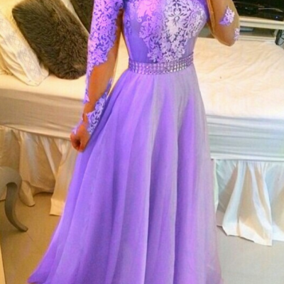 Charming Prom Dress, Long Sleeve Appliques Prom Dresses, Long Evening Dress, Formal Gown