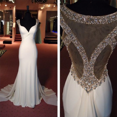  Charming Prom Dress,Mermaid Prom Dress,Beading Prom Dress,V-Neck Evening Dress 