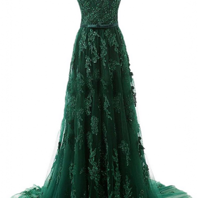New A Line Lace One Shoulder Hunter Green Tulle Evening Dresses Beading Real Image Long Prom Gowns Appliques Custom Made Vintage Sash
