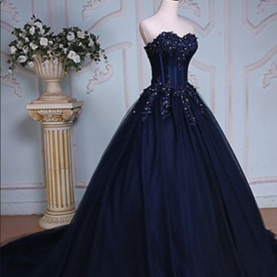 Dark Navy prom dress ,royal blue,sexy,Sweetheart Long Prom Dresses,Charming Prom Dresses,Evening Dress Prom Gowns