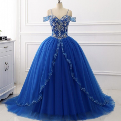 Royal Blue Quinceanera Dresses Ball Gown Spaghetti Straps Sweet 16 Dresses Prom Dresses Vestidos De 15 Debutante Gowns 