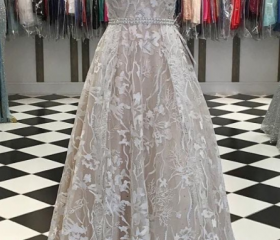 Charming A-Line V Neck Sleeveless Satin Sweep/Brush Train Prom Dress