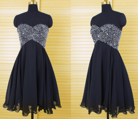 Vintage Black Satin Chiffon Beaded Homecoming Dress 18th Birthday Outfits cc3365 main image 1