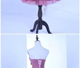 Glamorous Pink Sequin Tulle Strapless Evening Gown Beaded Sweetheart Prom Dress DP7936