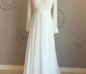 Long Chiffon Dress with V Neck X Cross Open Back Pool