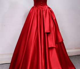 A-Line/Elegant Satin Sleeveless Ruffles V-neck Prom Dresses main image 1