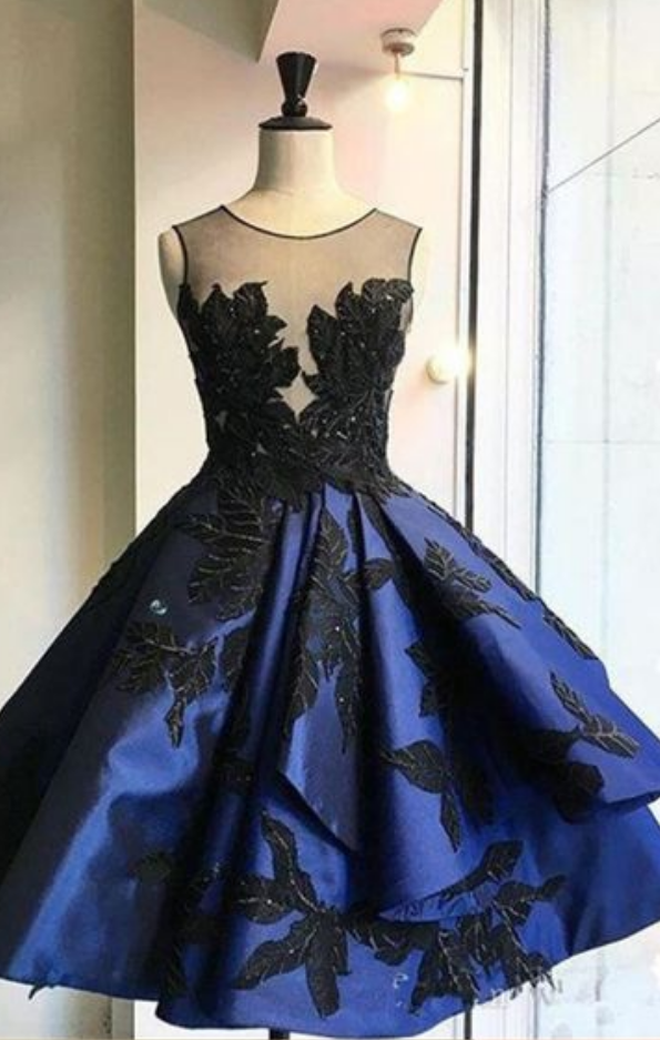 dresses for homecoming near me A Line Blue Floral Short Homecoming Dress/Mini Dress – Suzhoudress main image 1