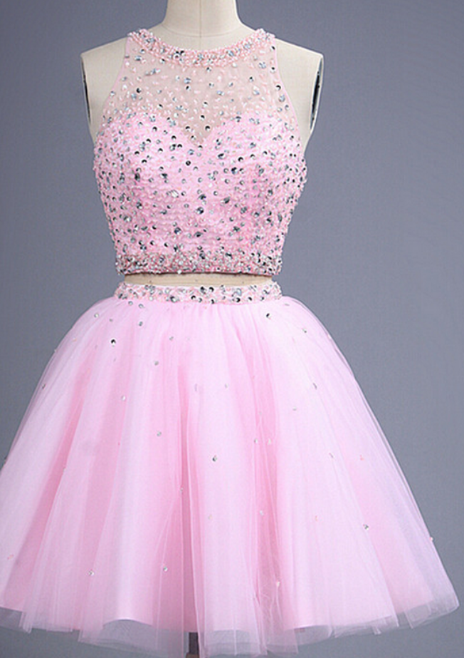 Two Piece Homecoming Dress,pink Homecoming Dresses