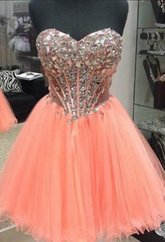 Custom Made Orange Shimmery Beaded Sweetheart Neckline Homecoming Dress