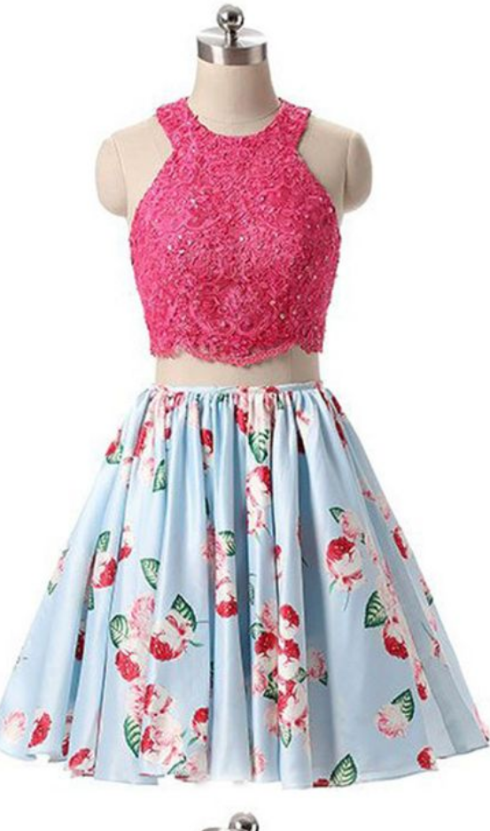 Floral Two-piece Homecoming Dress