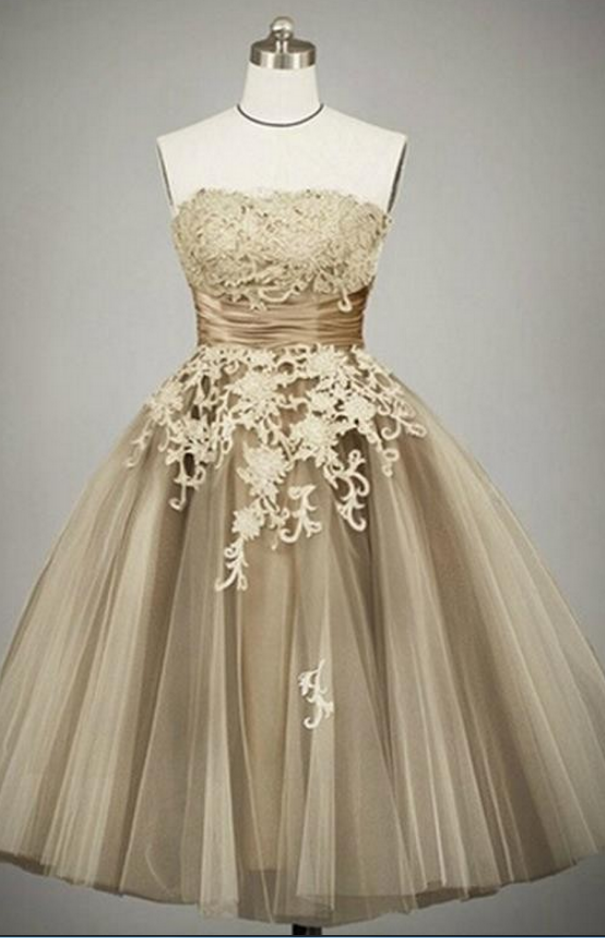 Gold Homecoming Dresses, Lace Homecoming Dresses, Cute Homecoming Dresses, Tulle Homecoming
