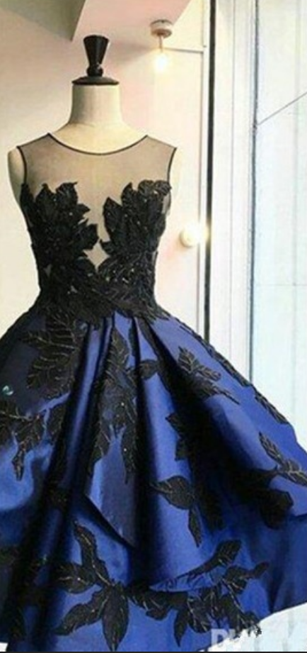 Black Applique Homecoming Dress,knee Length Homecoming Dresses