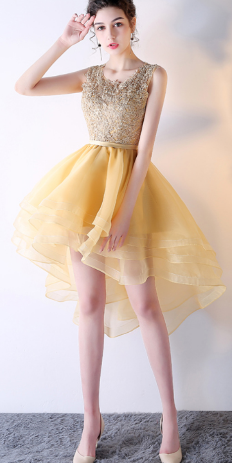 white christmas dresses A Line V Neck Short Yellow Lace Prom Dresses, Short Yellow Lace Formal Homecoming Dresses, US 10 / Custom Color / with Rush+$19.99 main image 0