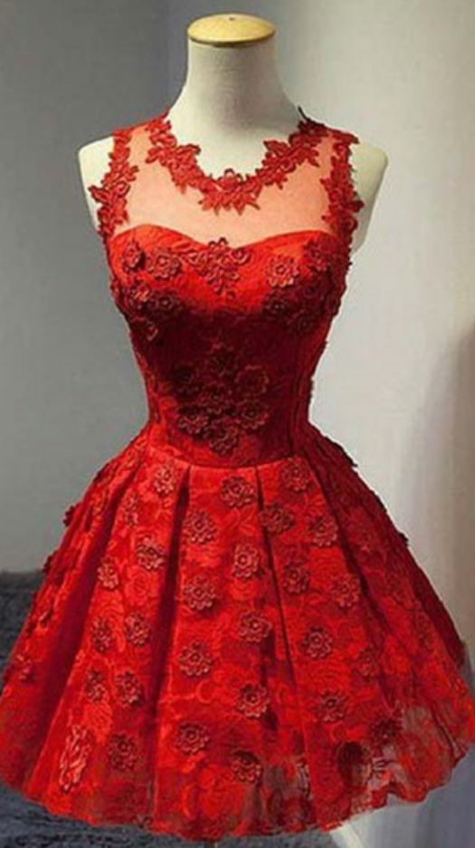 Red A-line Lace Homecoming,dresses Sleeveless Scoop Mini Homecoming Dresses ,cocktail Homecoming Dress