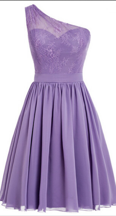 open lace back dress One Shoulder Floral Short Purple Prom, 3D Flowers Purple Homecoming, P —  Bridelily main image 0