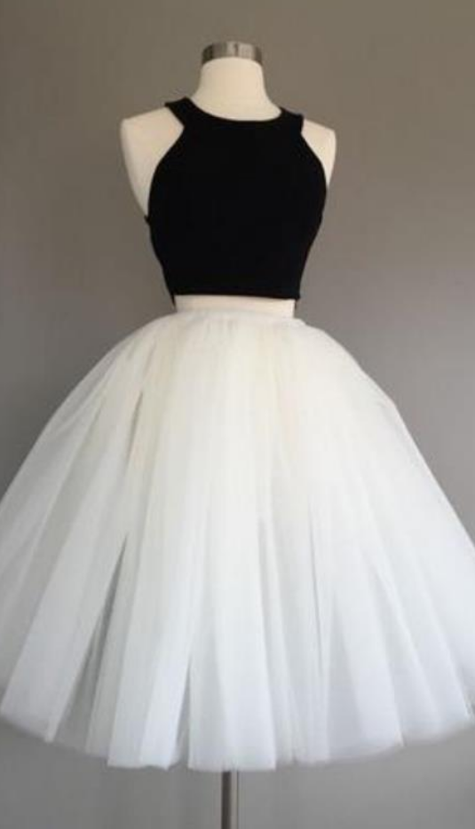 Black Top White Tutu Skirt Two Piece Homecoming Dress Black Top White Tutu Skirt Two Piece Homecoming Dress