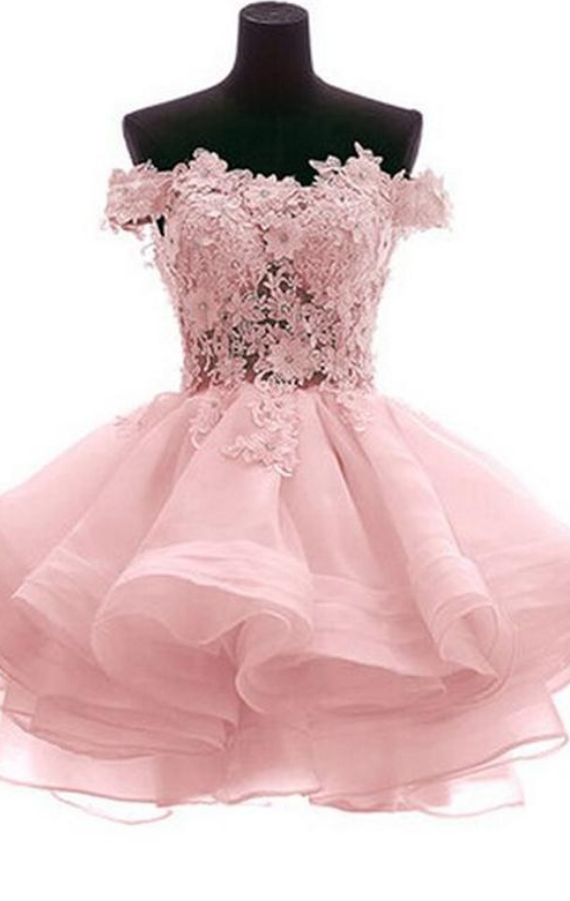Cute Off Shoulder Pink Homecoming 