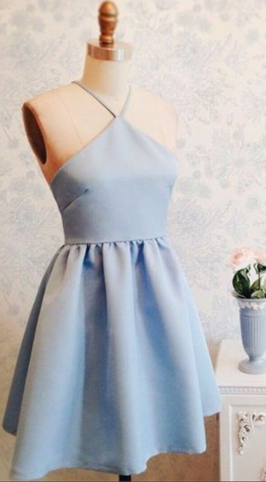 Simple Homecoming Dresses,a-line Homecoming Dresses,halter Homecoming Dresses,light Blue Homecoming Dresses,short Prom Dresses,party Dresses