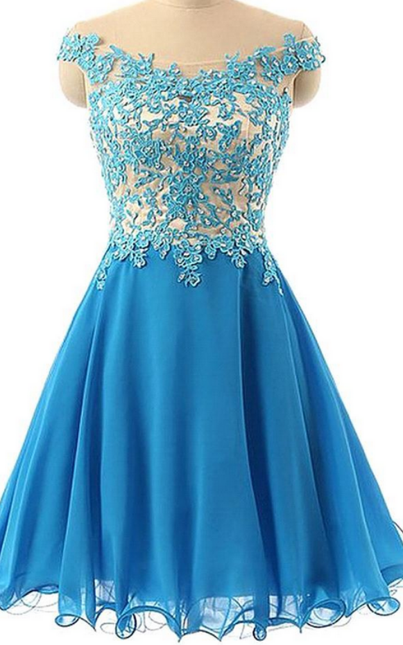 Floral Lace Appliquéd And Beaded Embellished Off-the-shoulder Short Chiffon Homecoming Dress Featuring Curly Hem