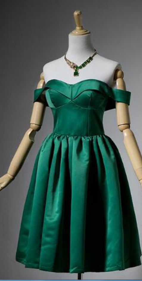 Simple A-line Off-the-shoulder Dark Green Satin Short Homecoming Dress