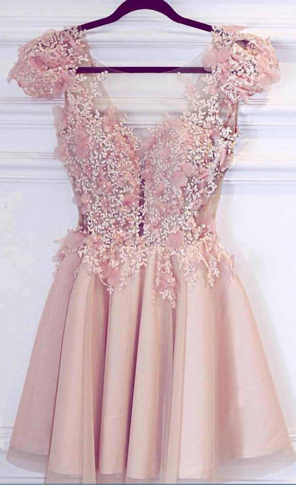 Cute Pink Appliques Short Homecoming Dress
