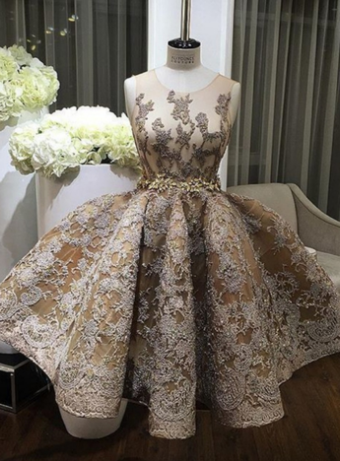 A-line Sleeveless Zipper Jewel Elegant Applique Knee-length Homecoming Dress