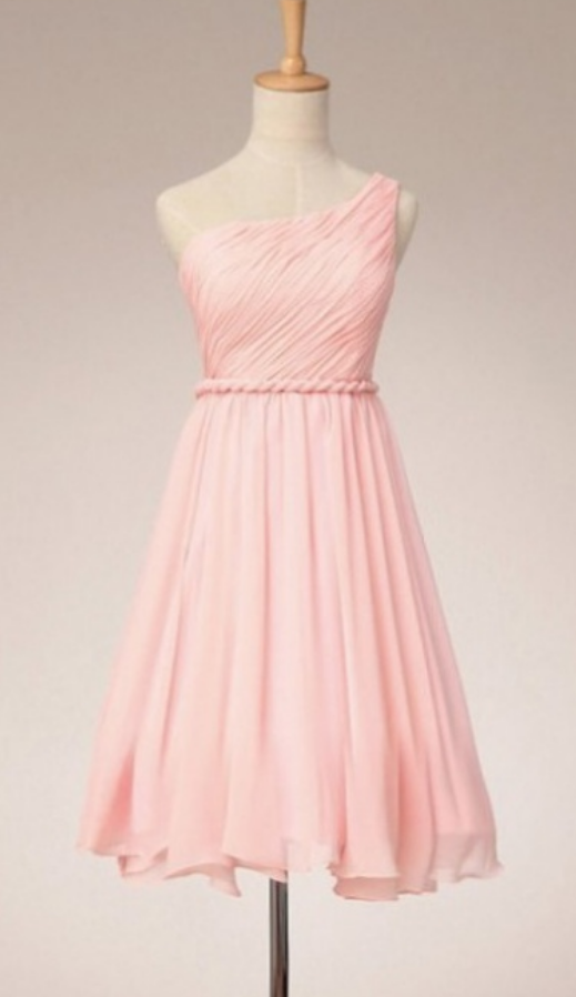 Simple Pink One Shoulder Short Bridesmaid Dresses, Pink Bridesmaid Dresses, Party Dresses