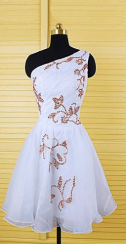 Short Sleeveless Zipper One-shoulder Embroidery Short/mini Homecoming Dress