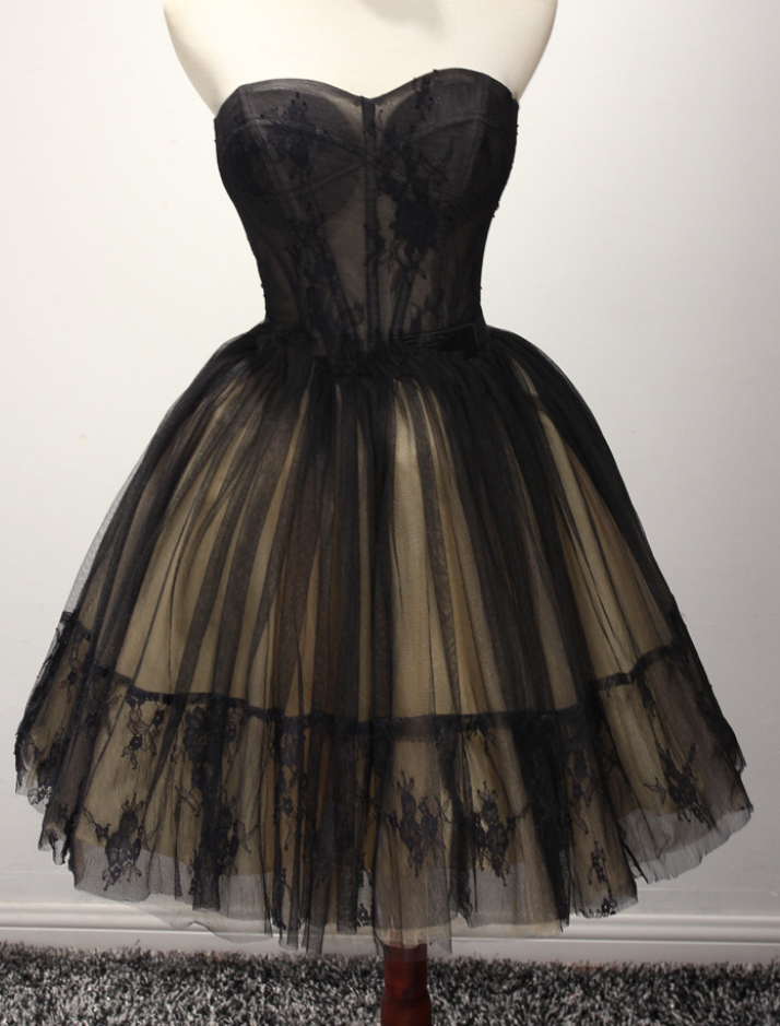 Cute Tulle Short Black Ball Gown Sweetheart Prom Dresses, Homecoming Dresses, Short Prom Dresses