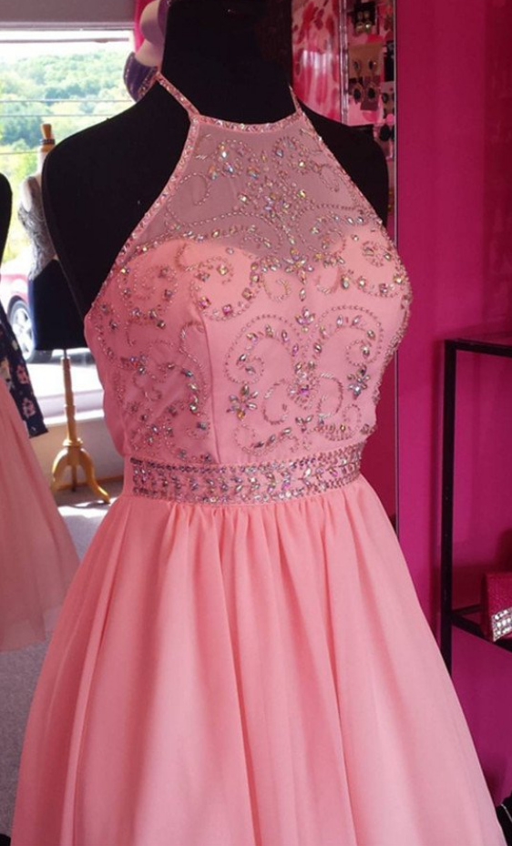 Stunning Beading Lovely Pink Short Prom Dresses Knee Length Party Gowns For School Girls