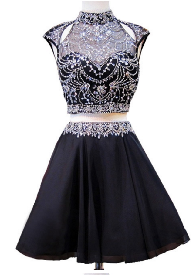 Dresses Short High Neck Sparkly Cap Sleeve Beaded Crystals 8th Grade Prom Backless Chiffon Homecoming Dress