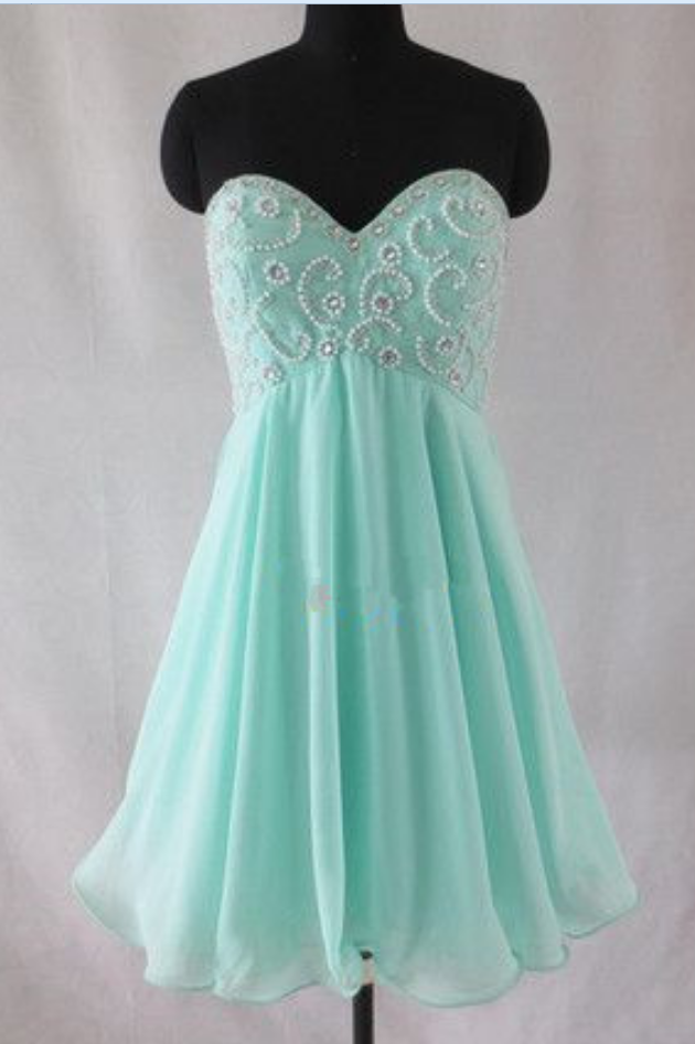 Short Chiffon A-line Homecoming Dress Featuring Crystal Embellished Sweetheart Bodice