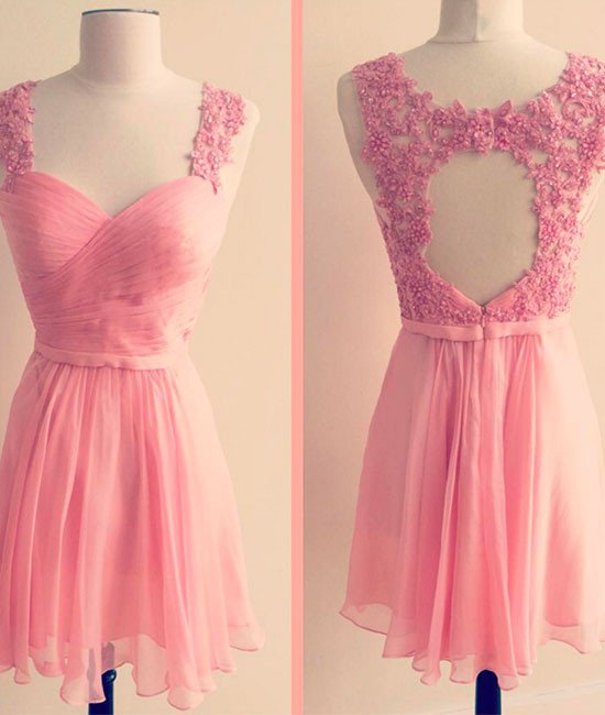 Homecoming Dresses,pink Sweetheart Chiffon Lace Short Prom Dress, Cute ...