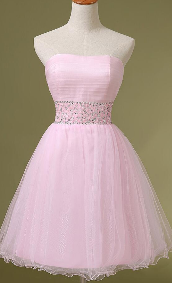 Short Pink Tulle Homecoming Dresses Beaded Women Party Dresses on Luulla