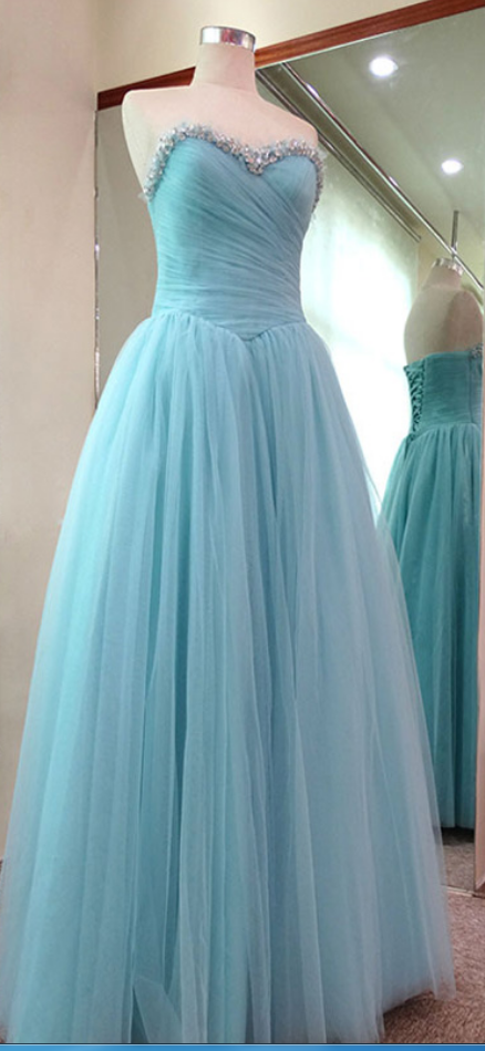 Charming Tulle Prom Dresses, Crystals Party Dresses Pleats