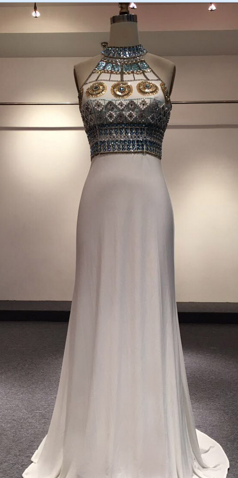 Chic Backless Party Dresses Sheath High Neck Top Sequined Beaded Crystal Princess Two Straps Long Formal Pageant Dresses
