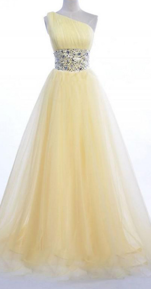 One Shoulder Long Tulle Prom Dresses Crystals Women Party Dresses