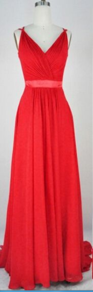 Dark Red Long Chiffon Prom Dresses Pleat Women Party Dresses