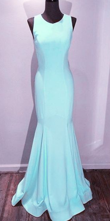 Custom Made Light Blue Mermaid Open Back Chiffon Dress, Prom Dress, Formal Cocktail Dress, Bridesmaid Dresses , Weddings